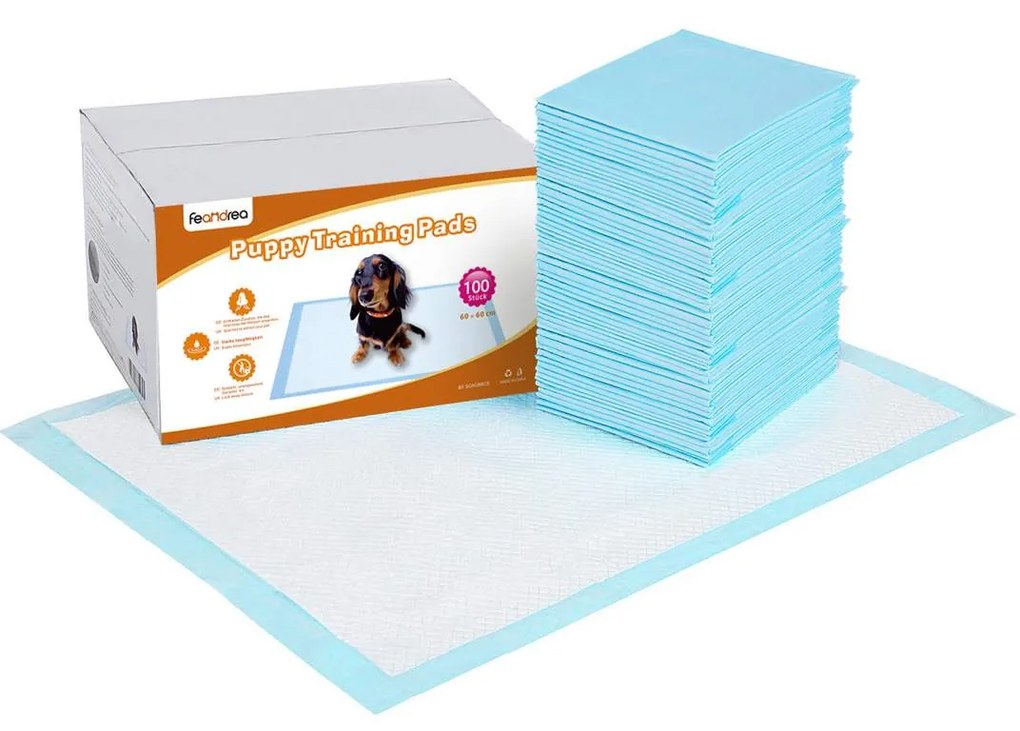 Tapetes de treino para cães com atrativos seguros ajudam a urinar. | FEANDREA | 60 x 60 x 0,1 cm | branco|azul | PTD60B.