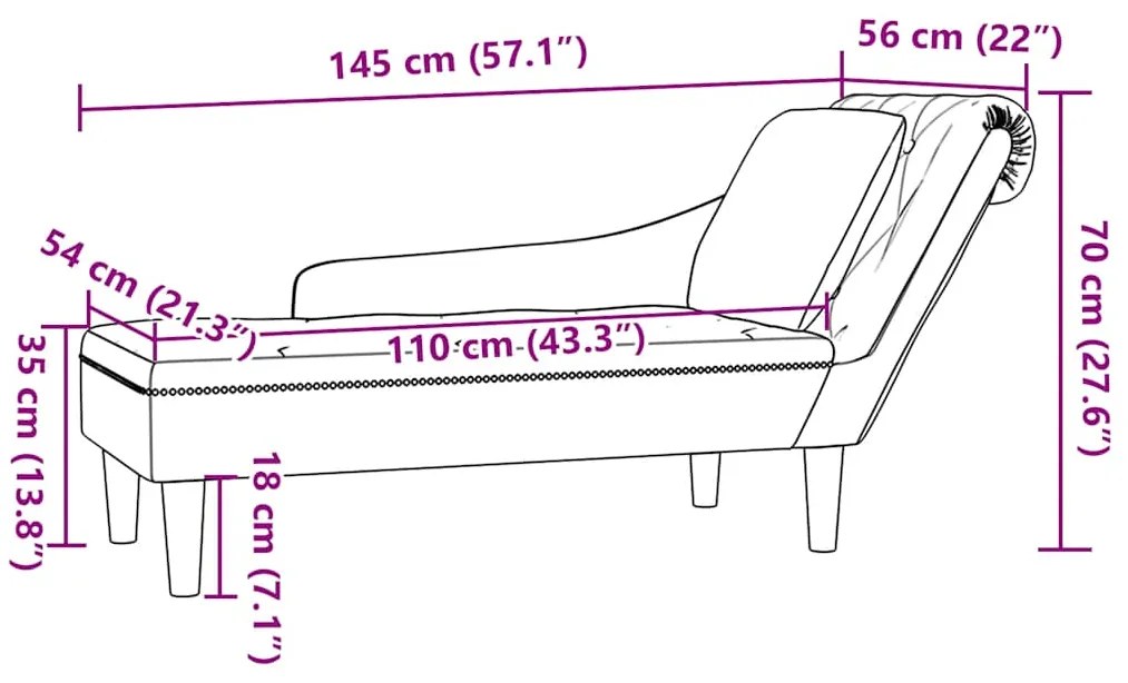 Chaise lounge c/ almofada/apoio de braços direito veludo