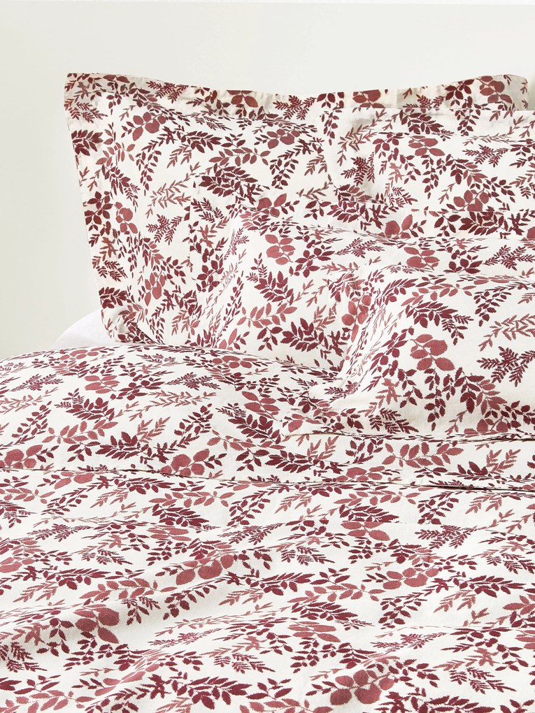 Capa de edredão em mistura de linho e algodão com padrão de folhas Pola