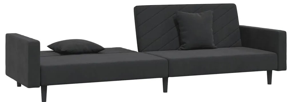 Sofá-cama 2 lugares com duas almofadas veludo preto