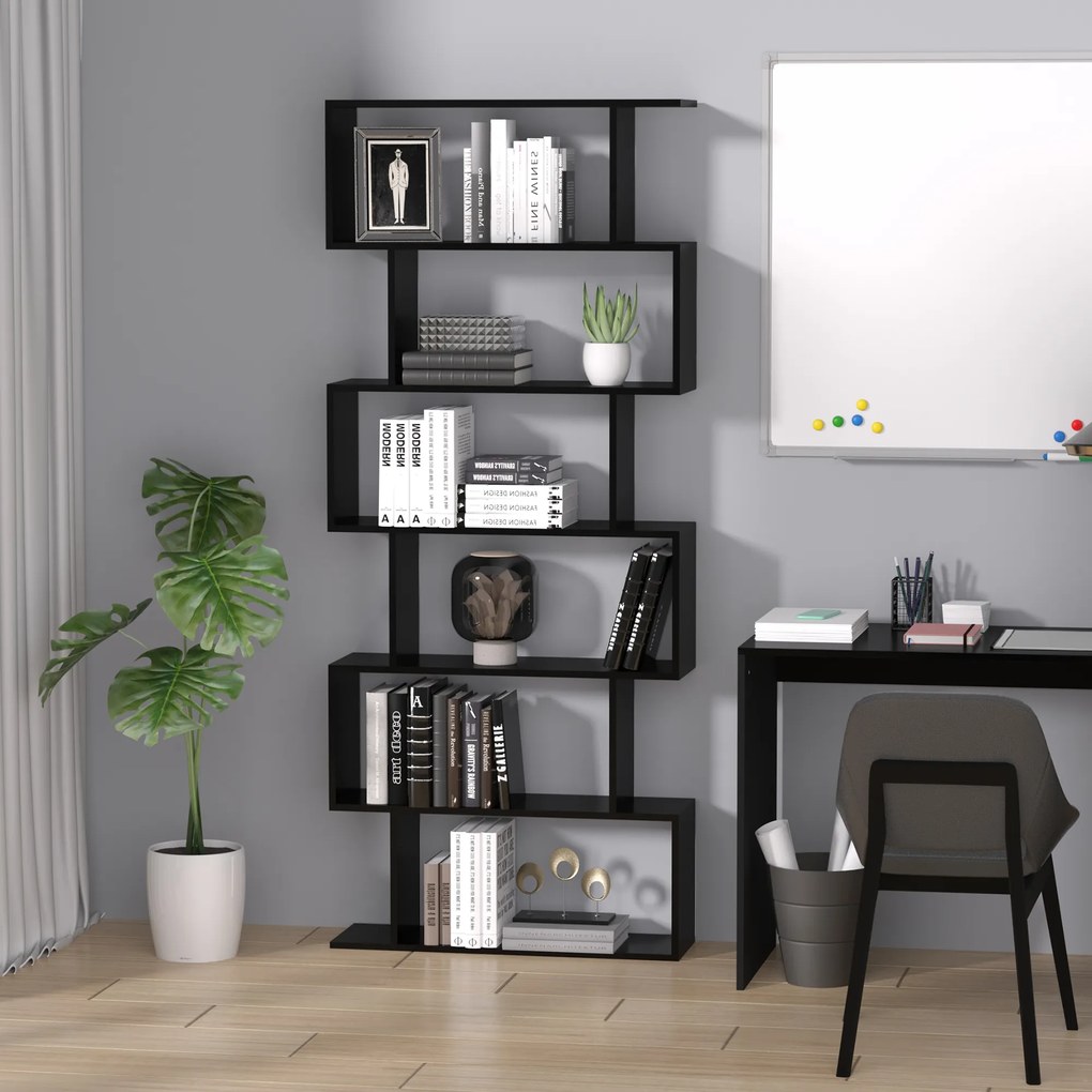 Estante Alto Livraría de 6 Estantes  para Sala de Jantar Desenho Moderno 80x23x192cm Preto