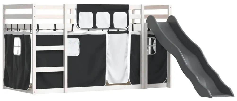 Beliche com escorrega e cortinas 90x190 cm branco e preto