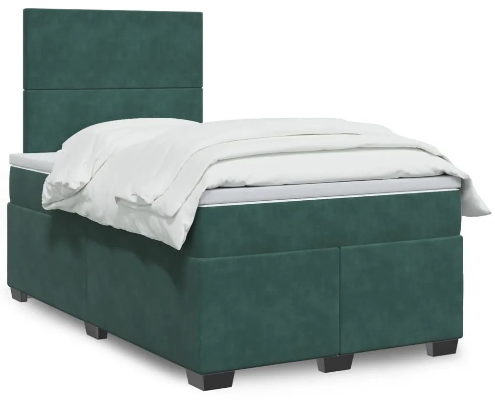 Cama boxspring com colchão 120x200 cm veludo verde-escuro