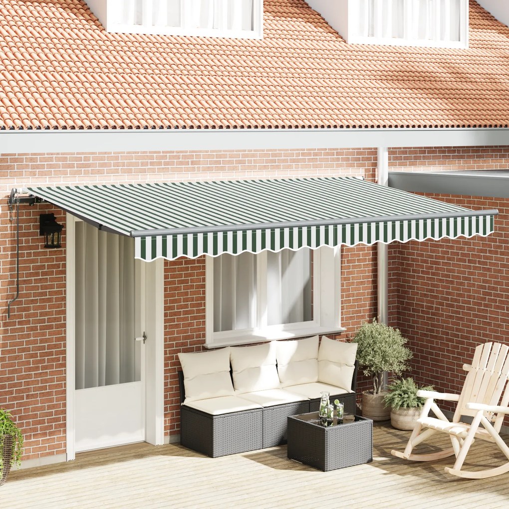 vidaXL Toldo Retrátil Verde, Branco 400 x 200 cm Poliéster, Alumínio