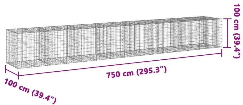 Cesto gabião com cobertura 750x100x100 cm ferro galvanizado