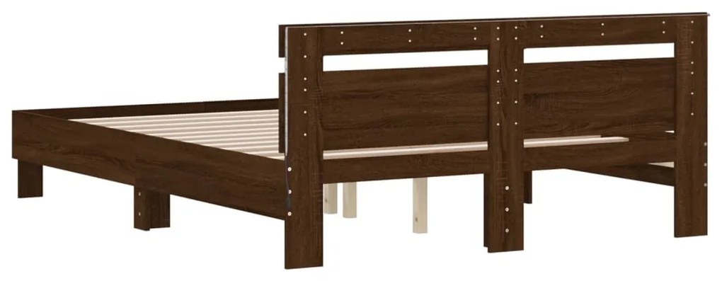 Estrutura cama cabeceira/luzes LED 140x190 cm carvalho castanho