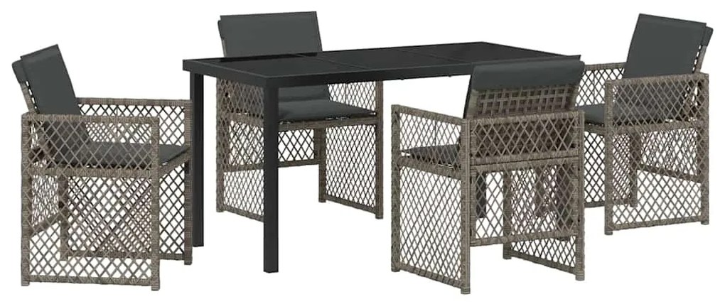 Conjunto de Jantar de 5 Peças para Jardim com Almofadas em Cinza de Po