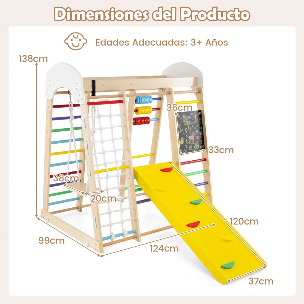 Conjunto de escalada 7 em 1 para crianças Centro de atividades em madeira com rochas para escalar e escada Rede de escalada e baloiço para crianças co