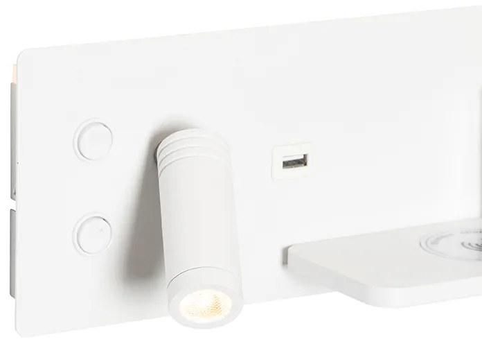 Conjunto de 2 Apliques de Parede Branco com LED, USB e Carregador por Indução - Riza Moderno