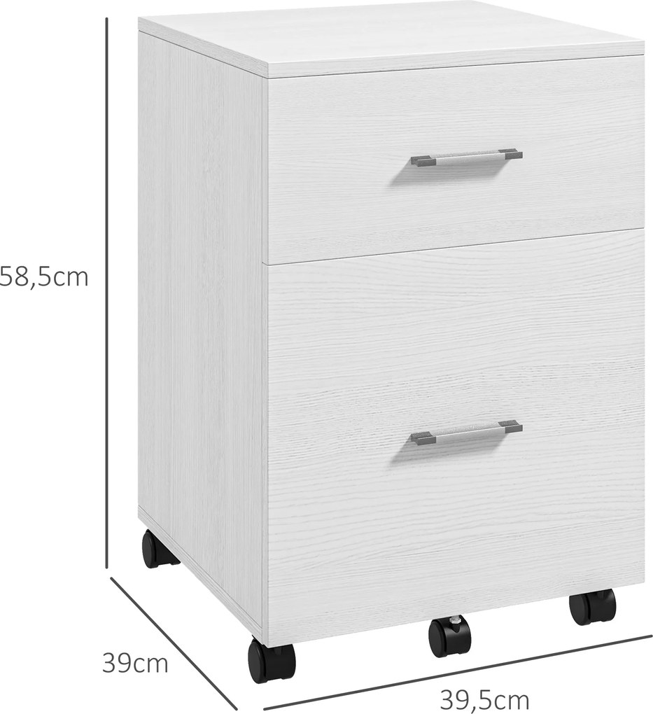Arquivador para Escritório com 2 Compartimentos com Rodas Arquivador Móvel para Arquivos A4 ou Documentos 39,5x39x58,5 cm Branco