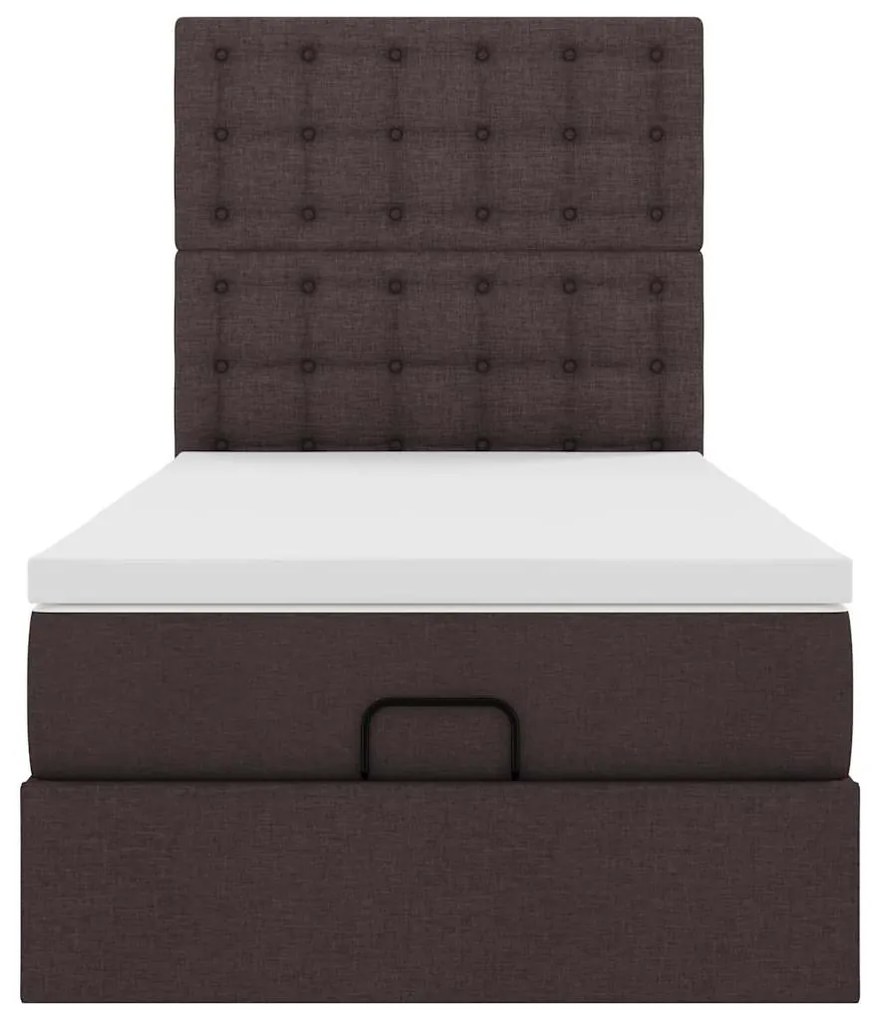 Estrutura cama otomana colchão 100x200cm tecido castanho escuro