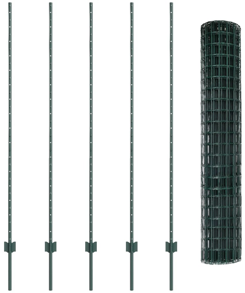 Cerca Euro com 5 Postes U Verde 1,6x10 m Aço