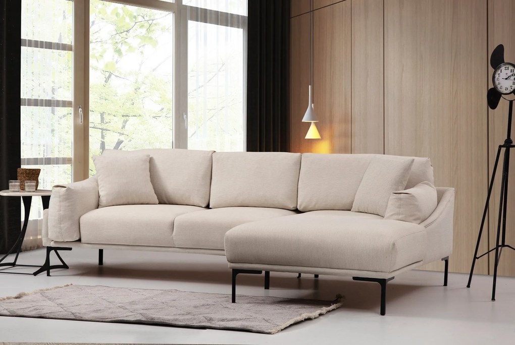 Sofá de Canto Leo Corner – Creme – 255 x 150 cm