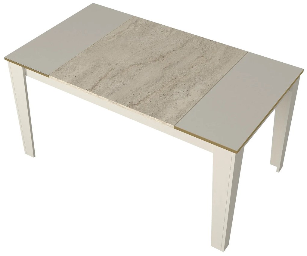 Mesa de Jantar "Veyron" – 145x85x76.2 cm – Branco, Travertino, Arenito