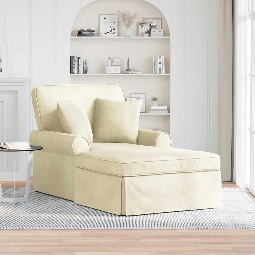 vidaXL Chaise Lounge com Saia Creme 91 x 157 x 91 cm Tecido Canaletado