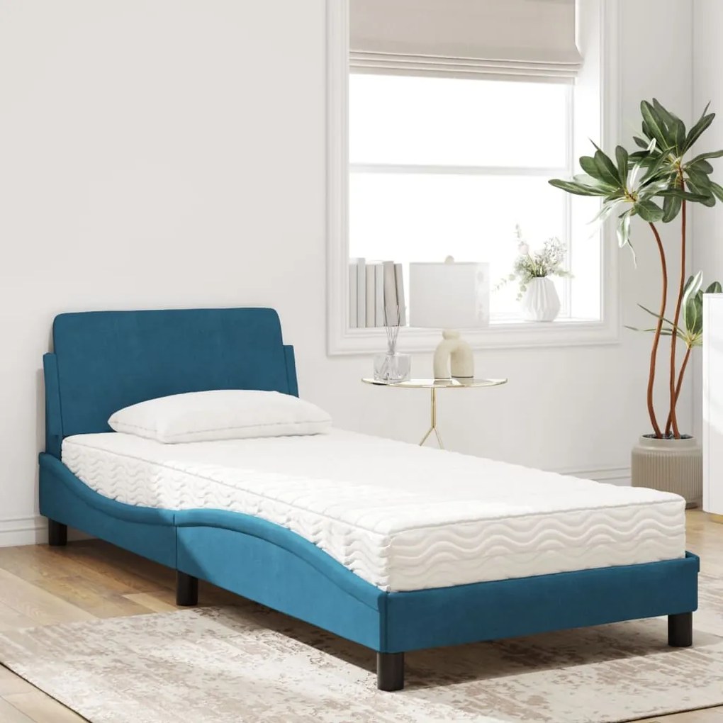 Cama com colchão 90x200 cm veludo azul