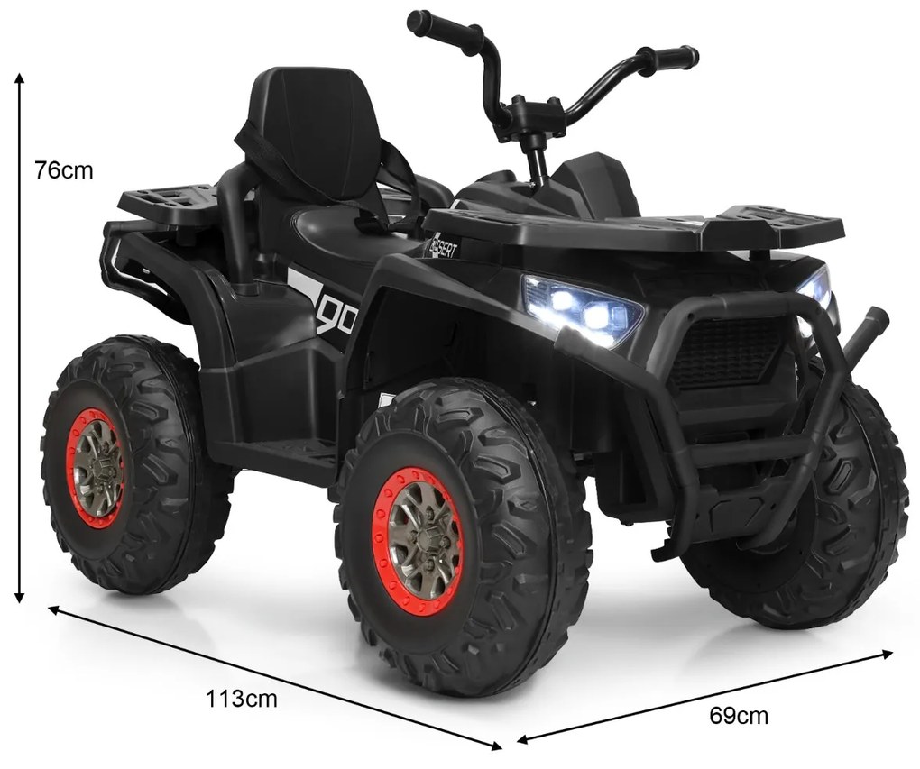 Moto 4 Elétrico Infantil com Luzes LED 2 Velocidades Música e Assento Confortável Carga 50kg Preto