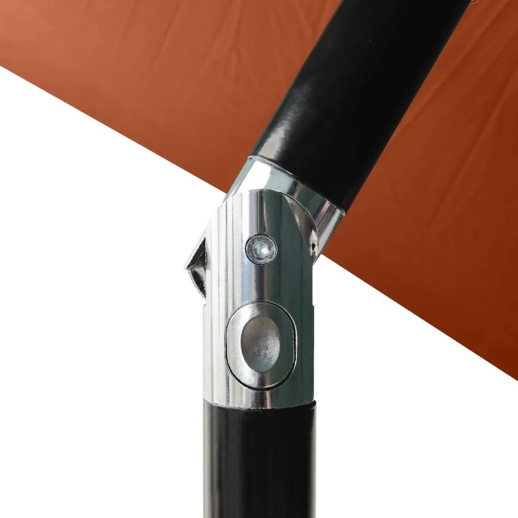 Guarda-sol de jardim c/ luzes LED e poste de aço 2x3m terracota
