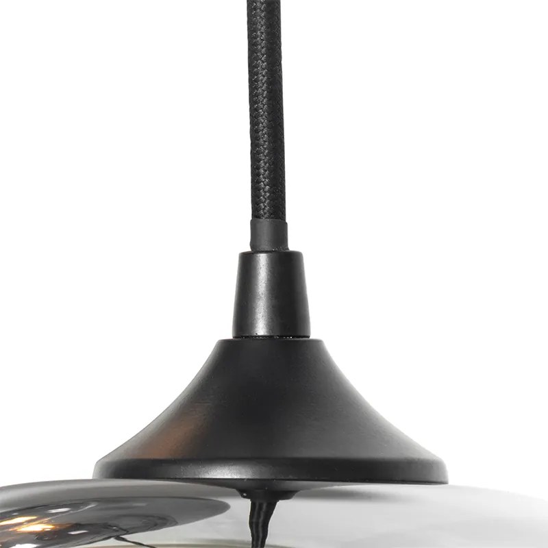 Candeeiro de suspensão Art Deco preto com vidro fumê 3 luzes redondo - Busa Art Deco