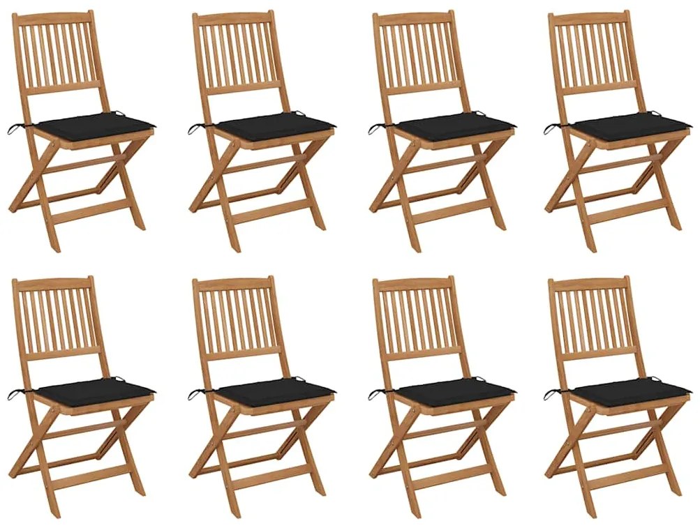 vidaXL Cadeiras de exterior dobráveis c/ almofadões 8pcs acácia maciça