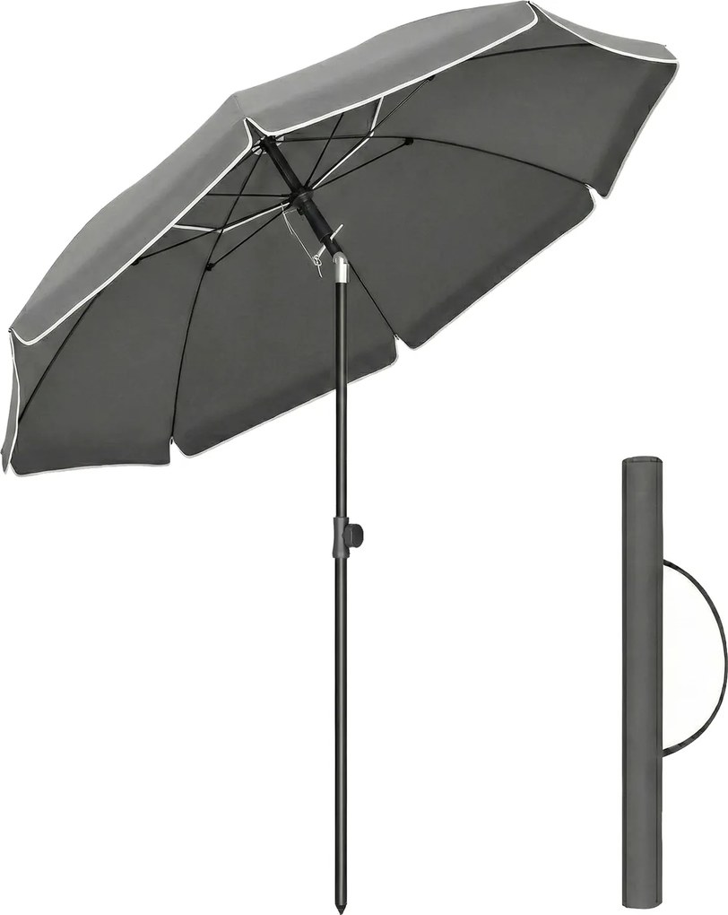 Guarda-sol regulável em altura, 200 cm, proteção UV UPF 50+ Cinza
