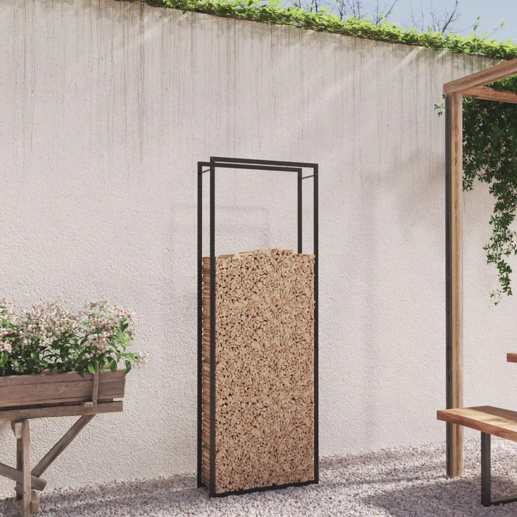350309 vidaXL Suporte para lenha 80x28x222 cm aço preto mate