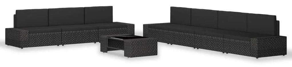 vidaXL 8 pcs conjunto lounge para jardim vime PE preto