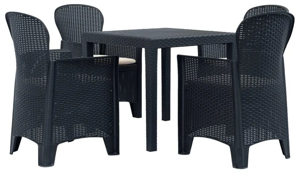 vidaXL Conj. jantar p/ exterior 5 pcs plástico antracite aspeto vime