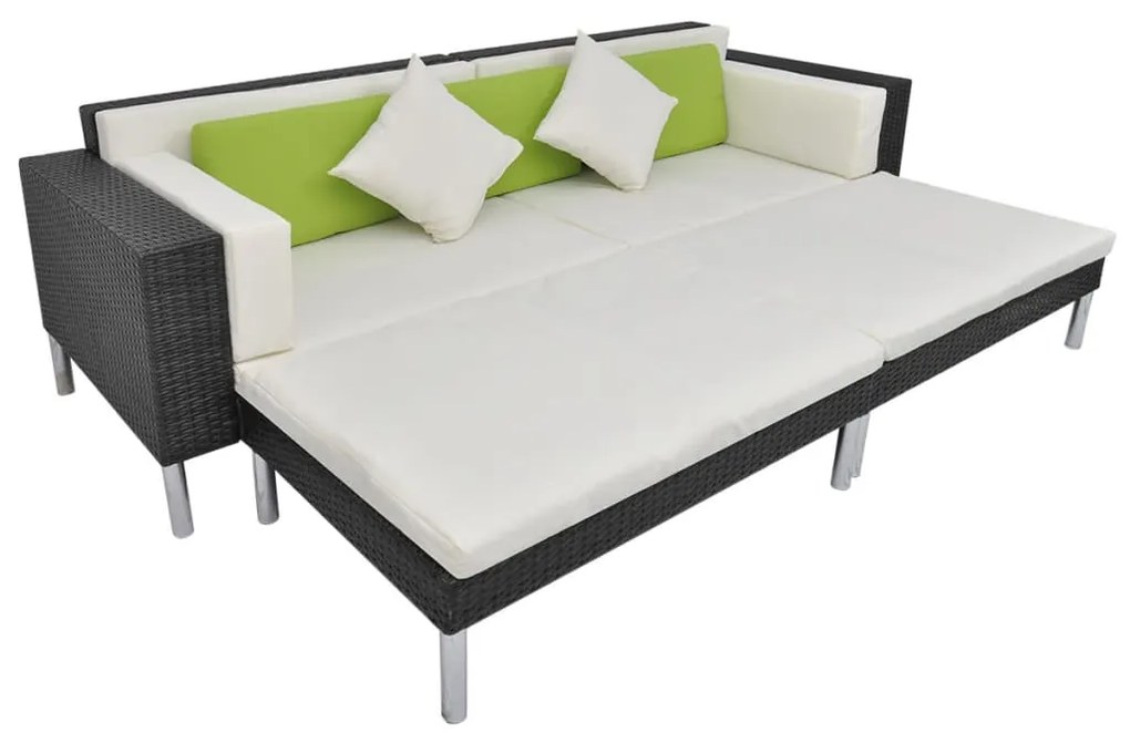 4 pcs conjunto lounge de jardim c/ almofadões vime PE preto