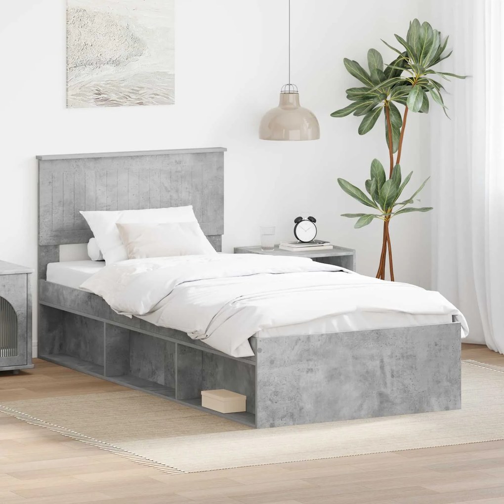 vidaXL Estrutura da Cama com cabeceira Cinza Concreto 90 x 190 cm