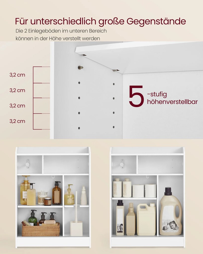 Armário de casa de banho estreito com prateleiras reguláveis 20 x 60 x 80 cm branco