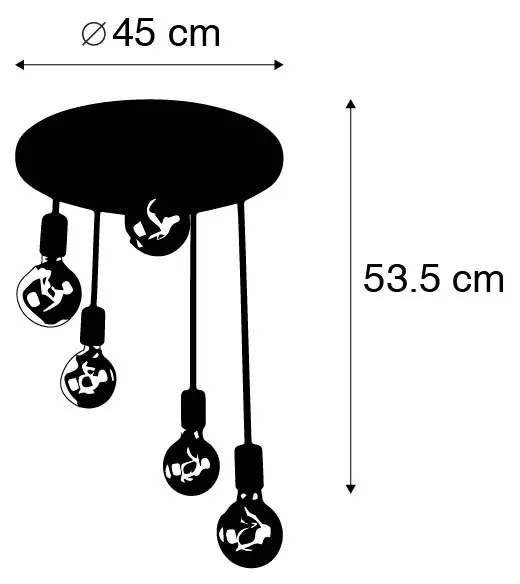 Candeeiro de teto moderno preto 5 luzes - Facil Moderno