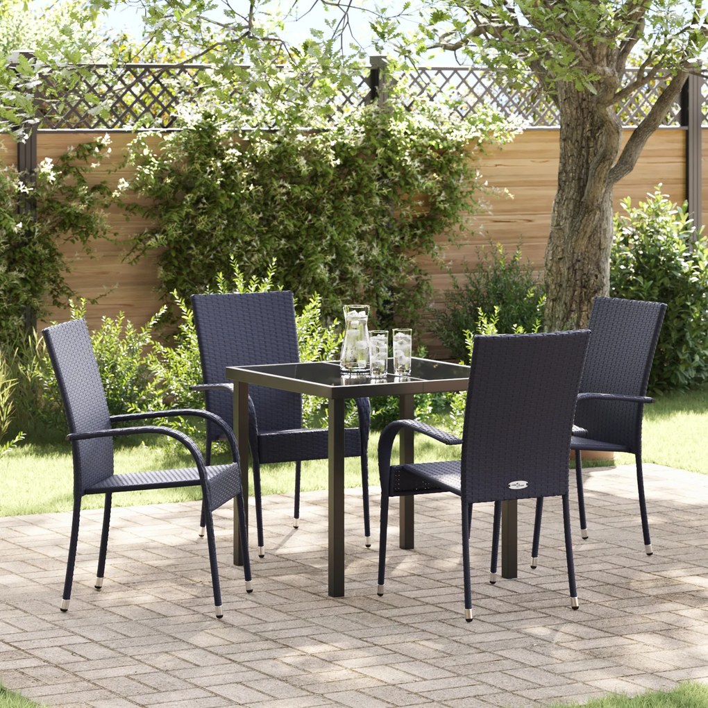 vidaXL Conjunto de Jantar de Jardim 5 Peças - Rattan Poliéster Preto