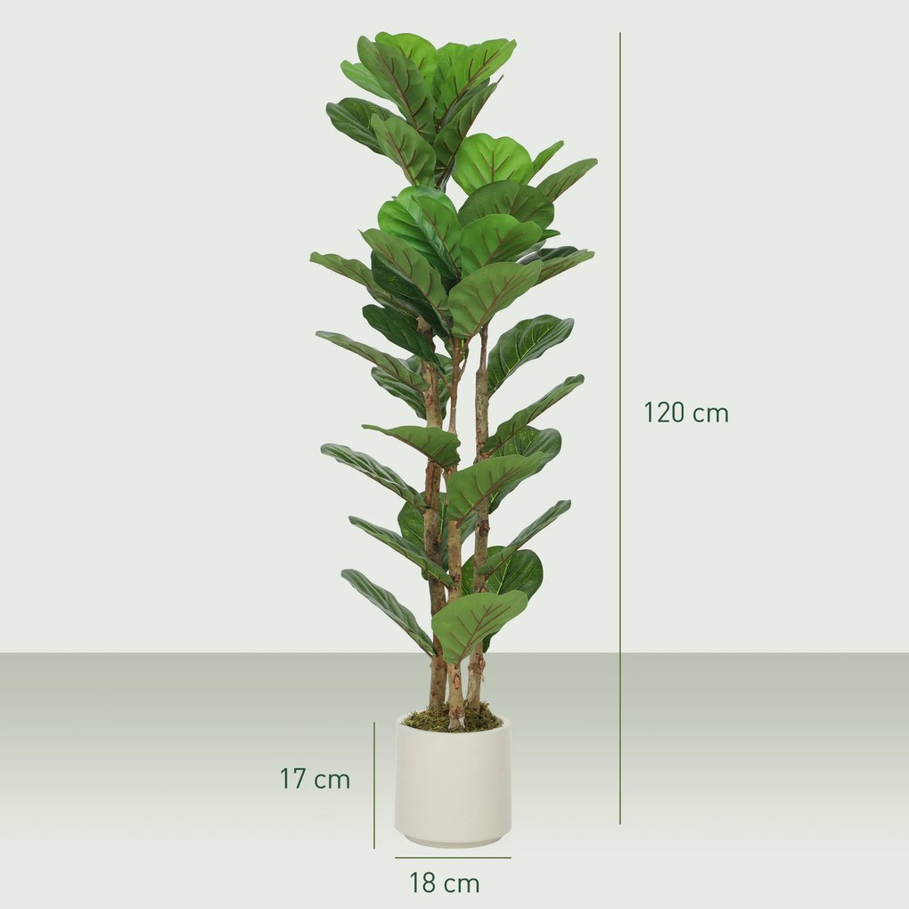 Conjunto de 2 plantas artificiais de 120 cm: figueira-lira artificial com vaso de plástico e tronco de madeira maciça, verde
