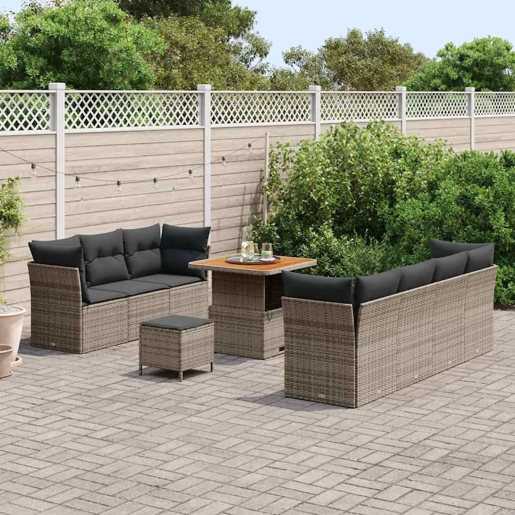 Conjunto de Sofá de Jardim vidaXL com Almofadas Cinzento Poliratan Acá