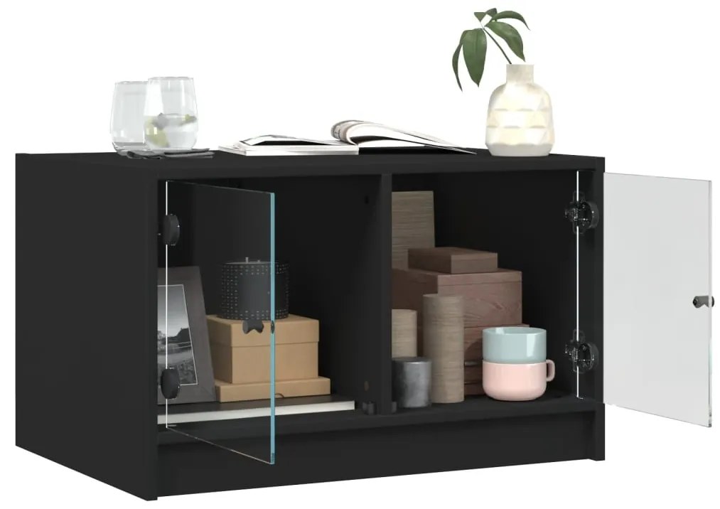 Mesa de centro c/ portas de vidro 68x50x42 cm preto