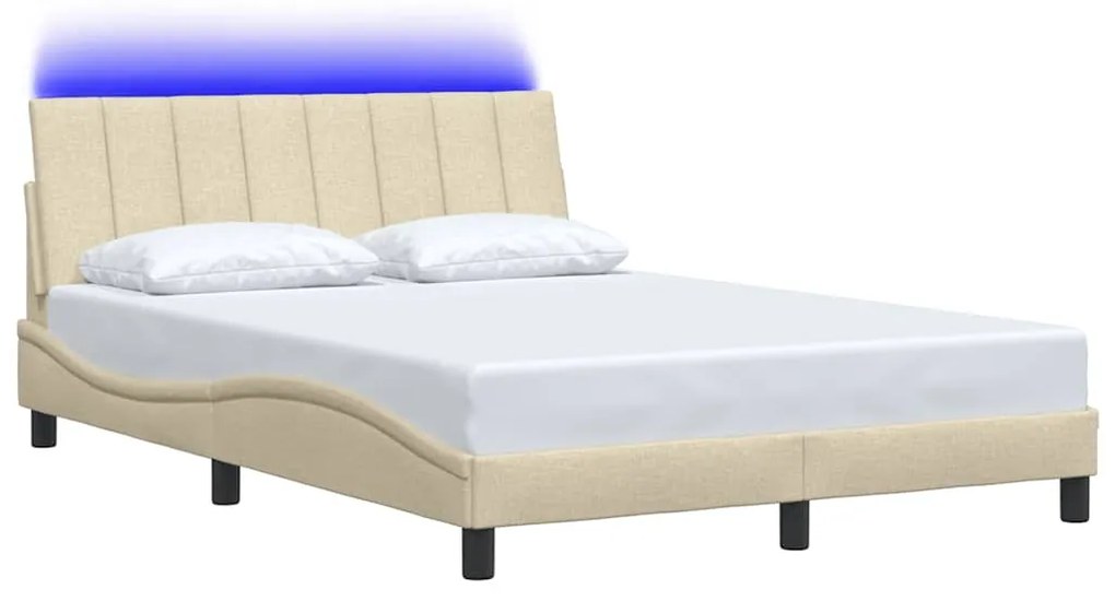 Estrutura de cama sem colchão 140x190 cm tecido cor creme