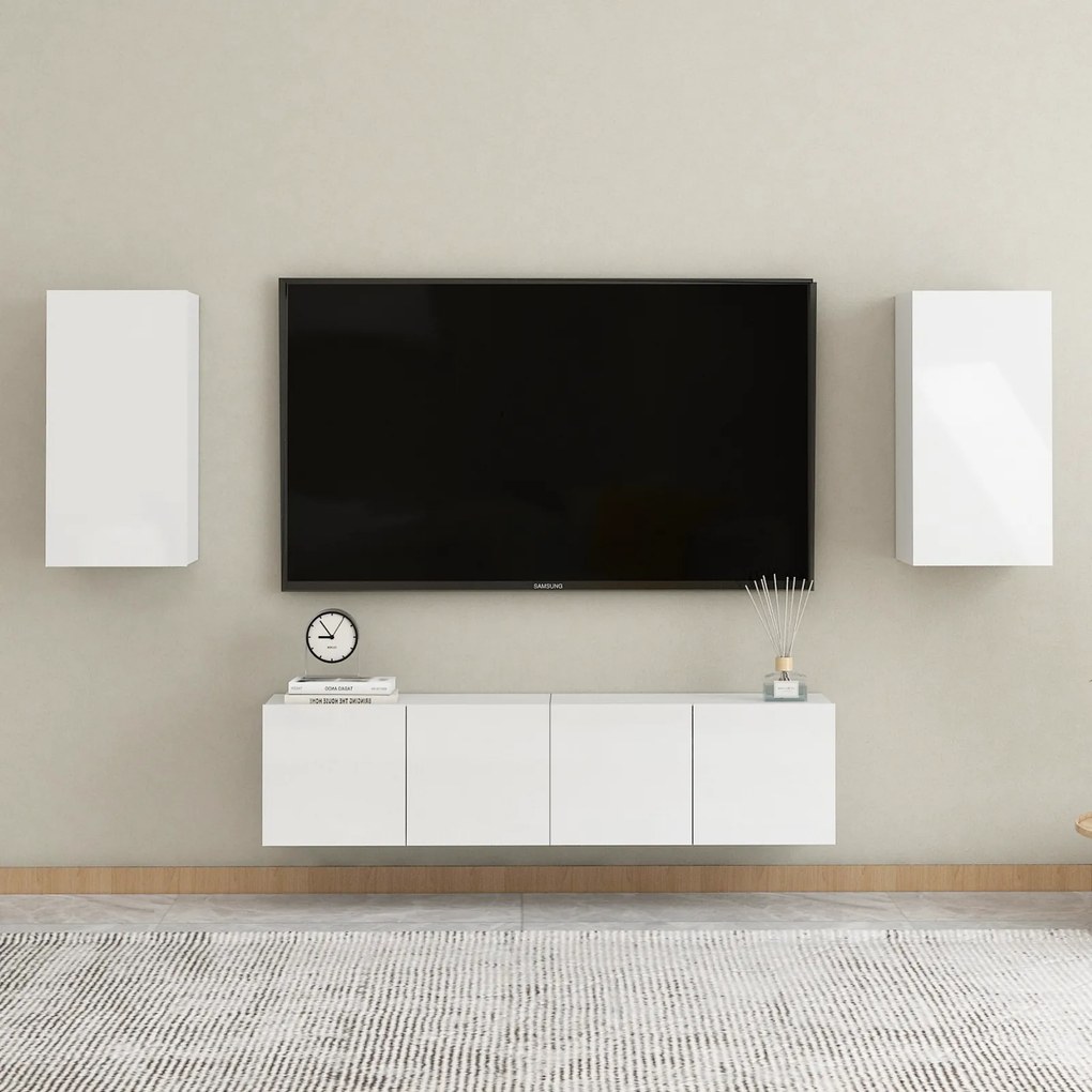 vidaXL Móveis de TV 2 pcs derivados de madeira branco brilhante