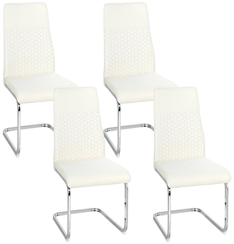 Conjunto de 4 Cadeiras de Sala de Jantar (MESA NÃO INCLUIDA) com Assento Acolchoado e Pés de Metal Cadeiras Cantilever Modernas 45x61x98 cm Creme