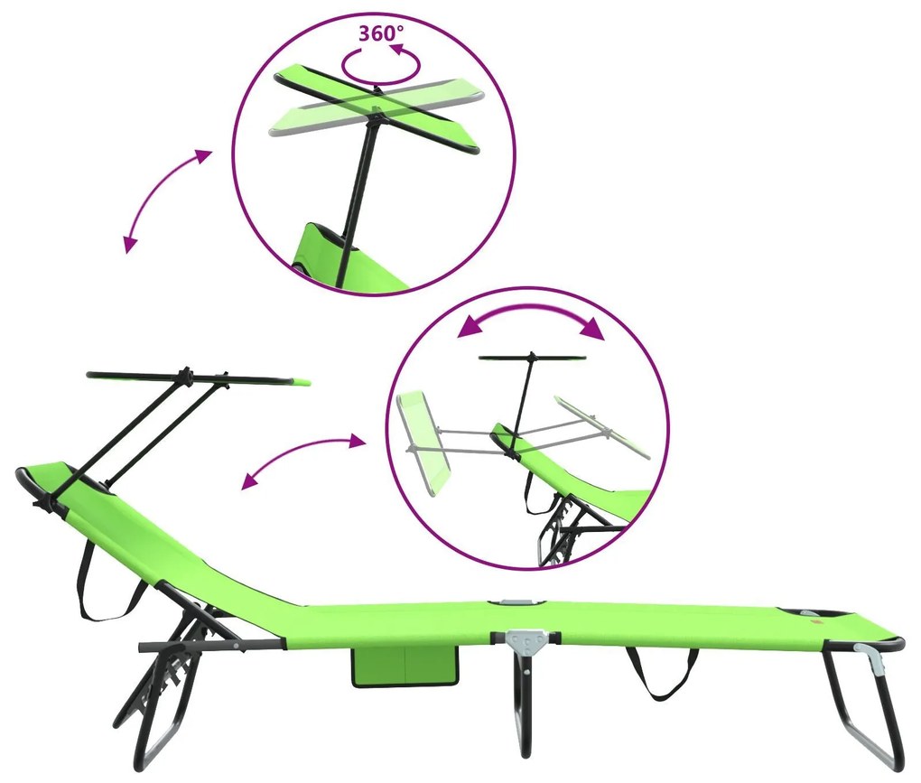 Espreguiçadeiras Dobráveis 2 pcs com Toldo Verde Tecido Oxford 600D