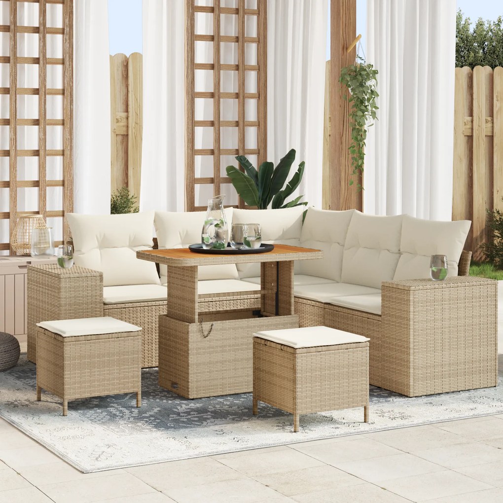 Conjunto de Sofá de Jardim vidaXL 8 Peças com Almofadas Bege Poliéster