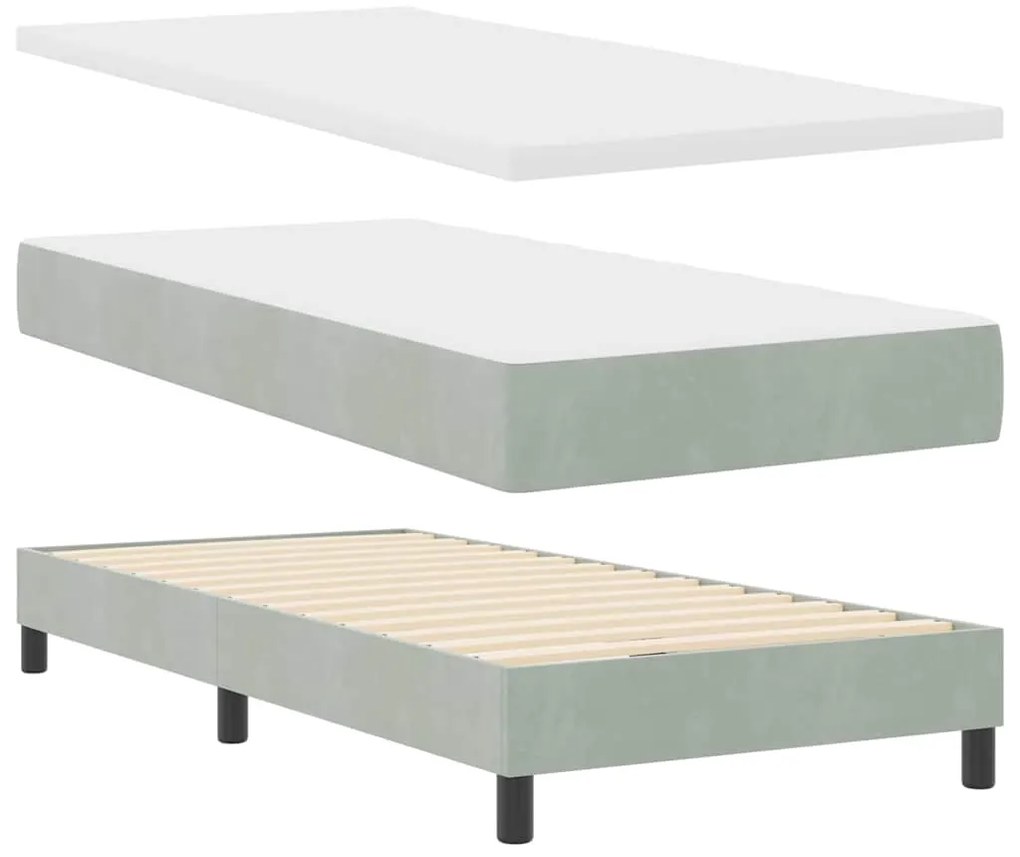 Cama Box com Colchão e Luz LED Cinza Claro 90x190 cm Veludo