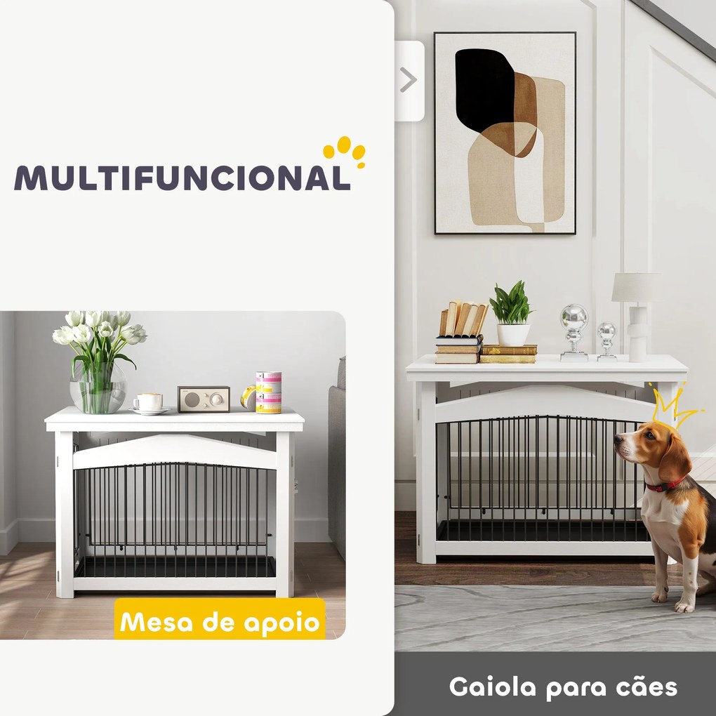 PawHut Gaiola para Cães Médios 3 em 1 Mesa Auxiliar Gaiola para Cães c