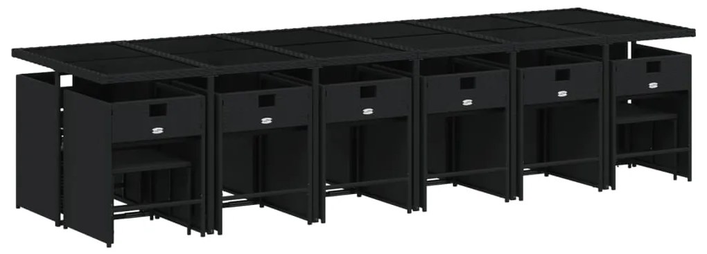 17 pcs conjunto de jantar p/ jardim c/ almofadões vime PE preto