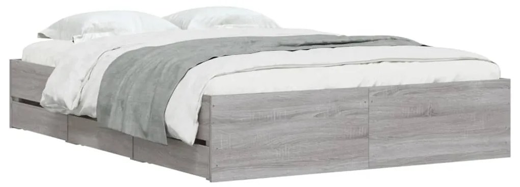 Estrutura de cama c/ gavetas derivados madeira cinza sonoma
