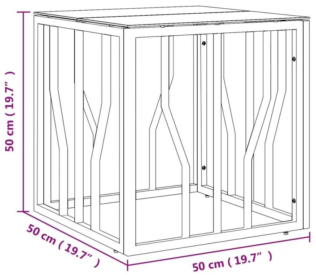 Mesa de centro 50x50x50 cm aço inoxidável e vidro prateado