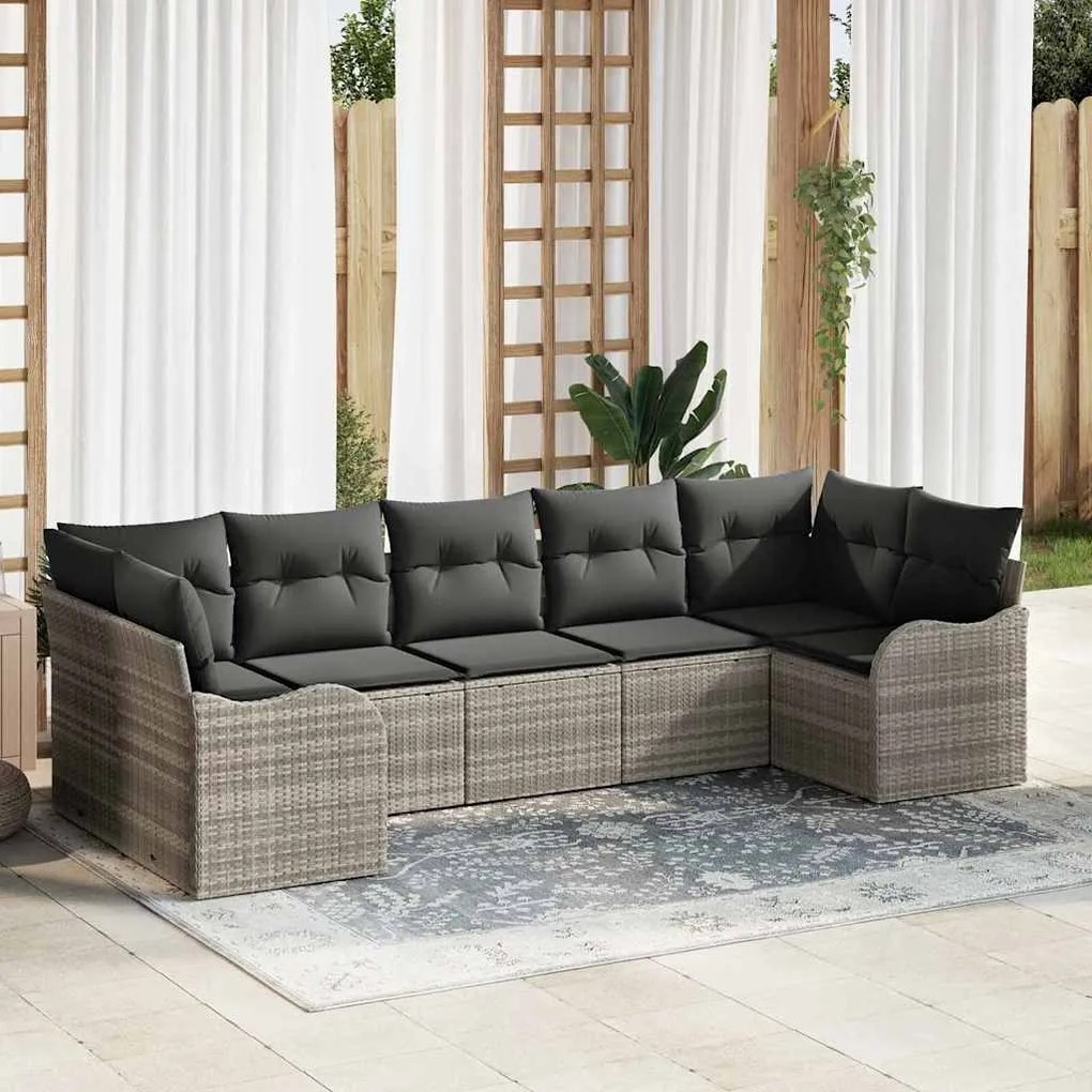 vidaXL Conjunto de sofá de jardim 7 peças com almofadas cinza claro
