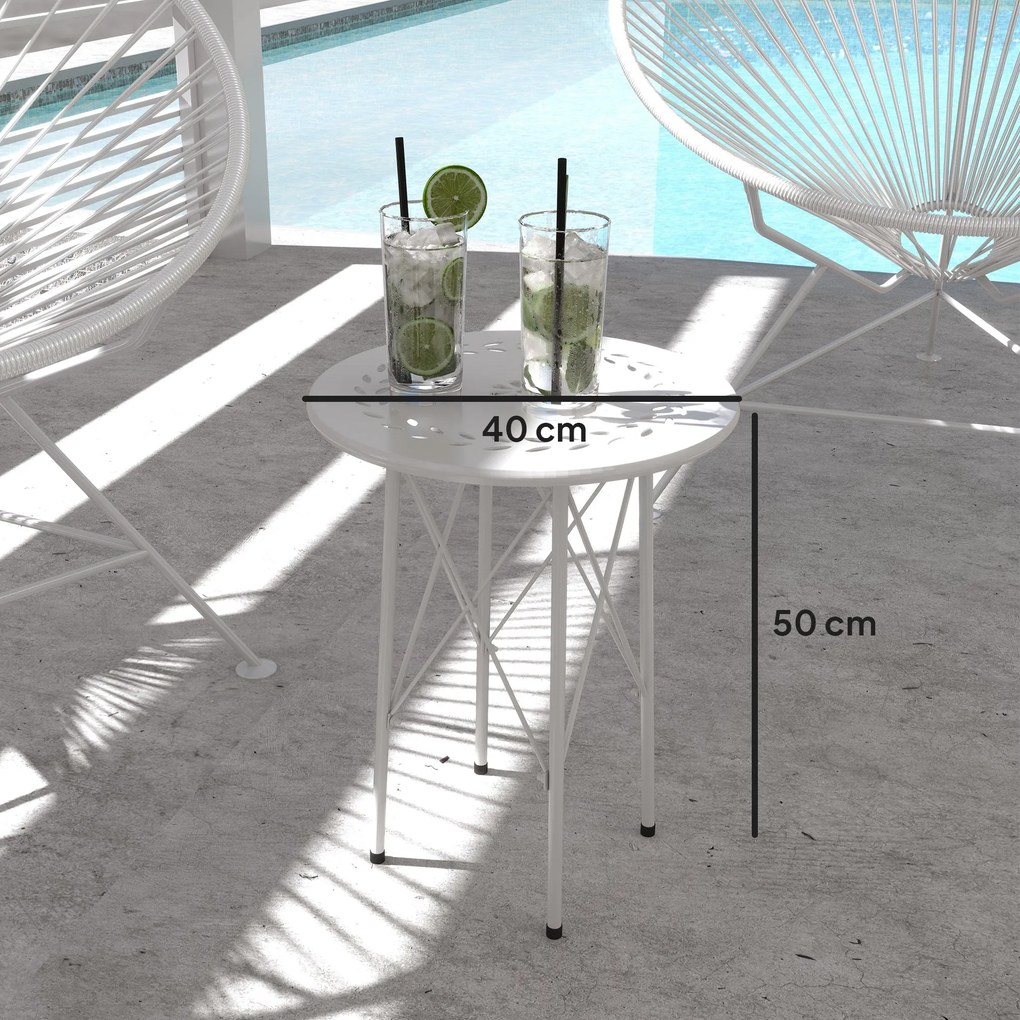 Mesa de Jardim Redonda Mesa de Varanda Ø40x50 cm com Pés Ajustáveis e