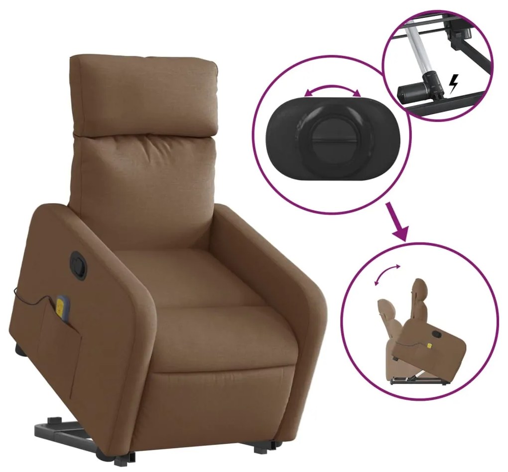 Poltrona reclinável massagens tecido castanho