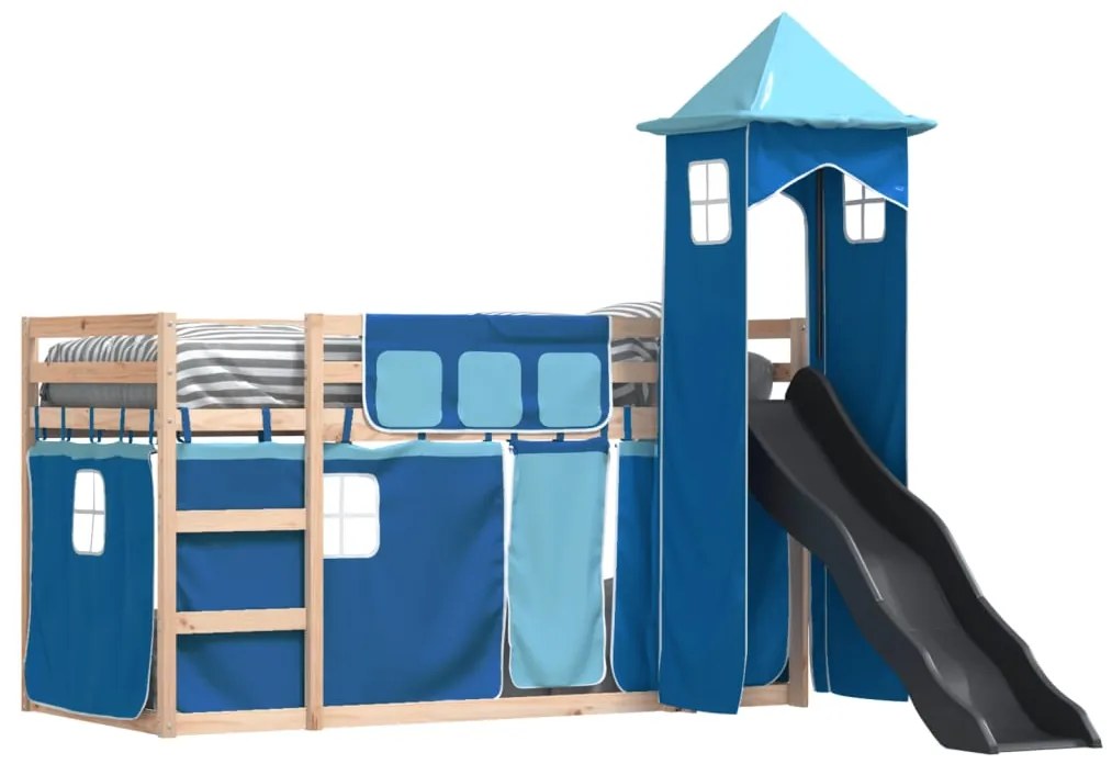 Beliche com escorrega e cortinas 90x190 cm azul